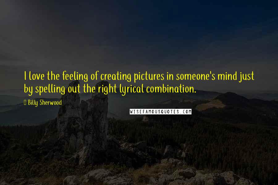 Billy Sherwood Quotes: I love the feeling of creating pictures in someone's mind just by spelling out the right lyrical combination.