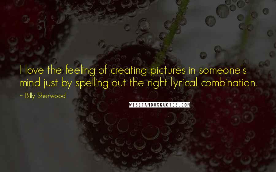 Billy Sherwood Quotes: I love the feeling of creating pictures in someone's mind just by spelling out the right lyrical combination.