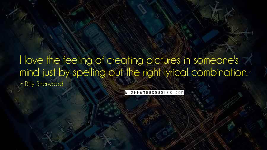 Billy Sherwood Quotes: I love the feeling of creating pictures in someone's mind just by spelling out the right lyrical combination.