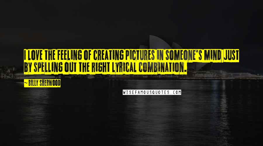 Billy Sherwood Quotes: I love the feeling of creating pictures in someone's mind just by spelling out the right lyrical combination.