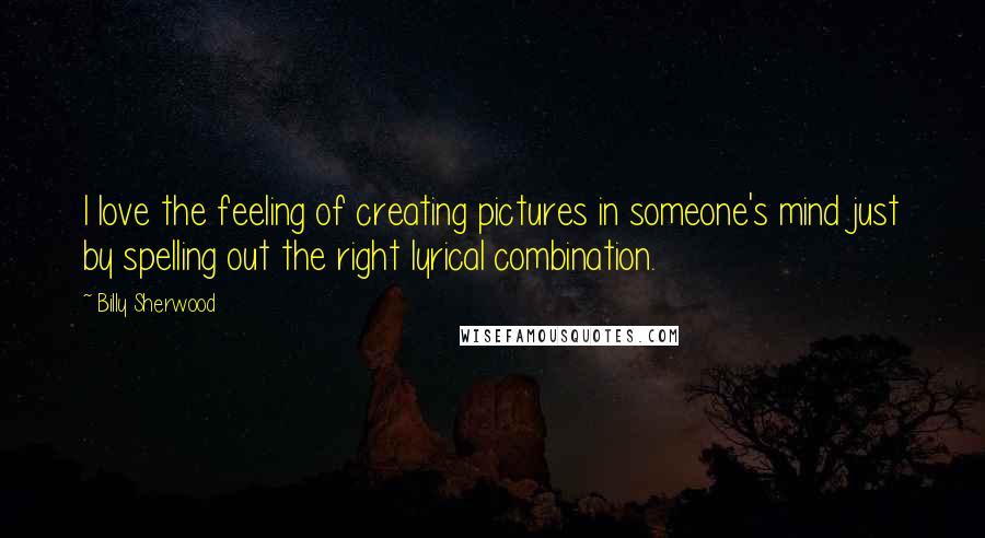 Billy Sherwood Quotes: I love the feeling of creating pictures in someone's mind just by spelling out the right lyrical combination.