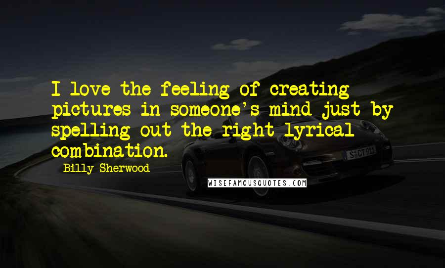 Billy Sherwood Quotes: I love the feeling of creating pictures in someone's mind just by spelling out the right lyrical combination.