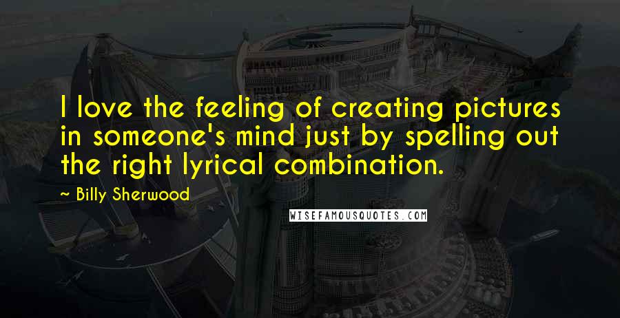 Billy Sherwood Quotes: I love the feeling of creating pictures in someone's mind just by spelling out the right lyrical combination.