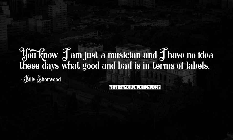 Billy Sherwood Quotes: You know, I am just a musician and I have no idea these days what good and bad is in terms of labels.