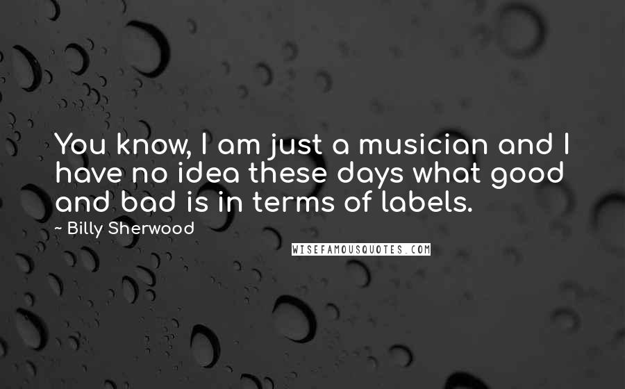 Billy Sherwood Quotes: You know, I am just a musician and I have no idea these days what good and bad is in terms of labels.