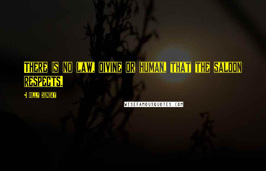 Billy Sunday Quotes: There is no law, divine or human, that the saloon respects.