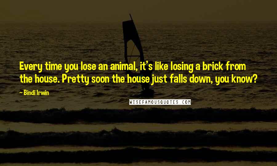 Bindi Irwin Quotes: Every time you lose an animal, it's like losing a brick from the house. Pretty soon the house just falls down, you know?