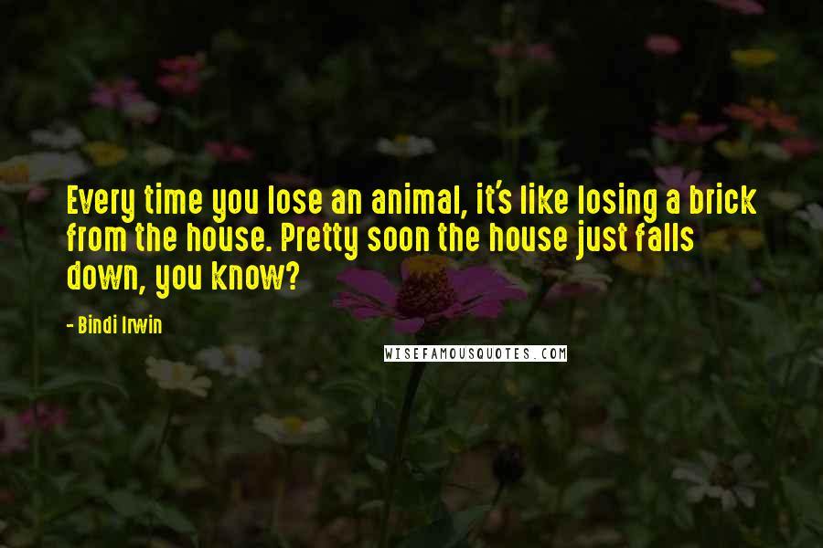 Bindi Irwin Quotes: Every time you lose an animal, it's like losing a brick from the house. Pretty soon the house just falls down, you know?