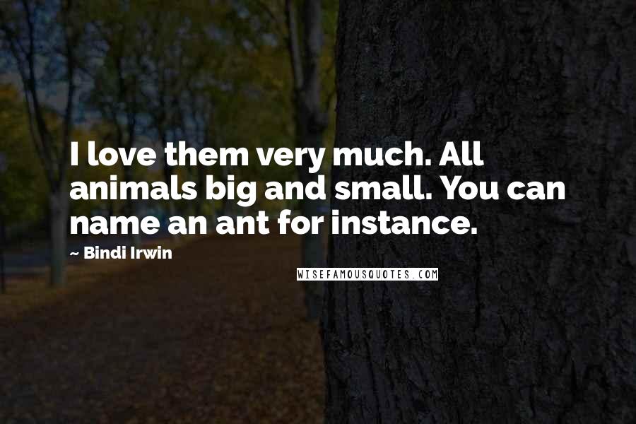 Bindi Irwin Quotes: I love them very much. All animals big and small. You can name an ant for instance.