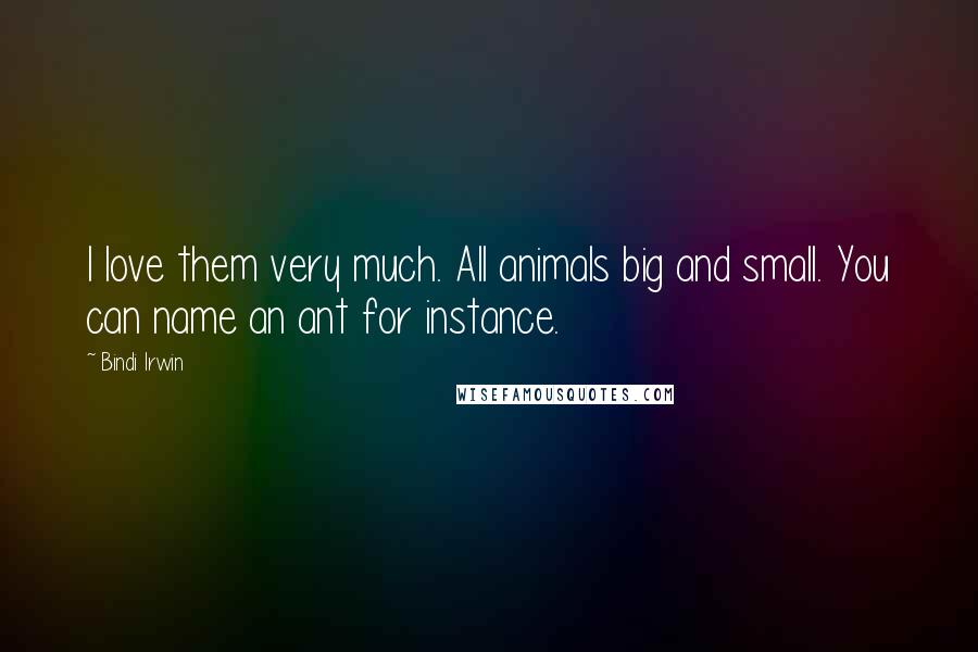 Bindi Irwin Quotes: I love them very much. All animals big and small. You can name an ant for instance.