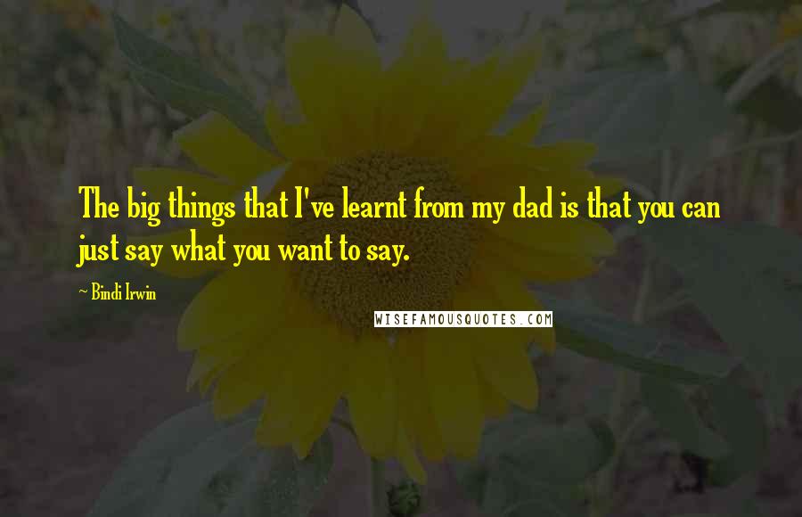 Bindi Irwin Quotes: The big things that I've learnt from my dad is that you can just say what you want to say.