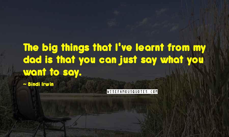 Bindi Irwin Quotes: The big things that I've learnt from my dad is that you can just say what you want to say.