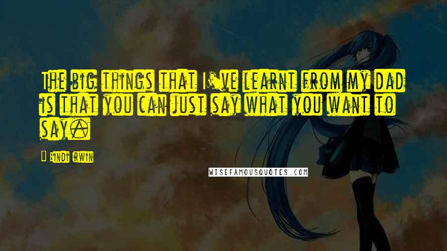 Bindi Irwin Quotes: The big things that I've learnt from my dad is that you can just say what you want to say.