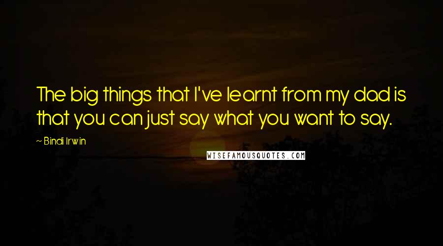 Bindi Irwin Quotes: The big things that I've learnt from my dad is that you can just say what you want to say.