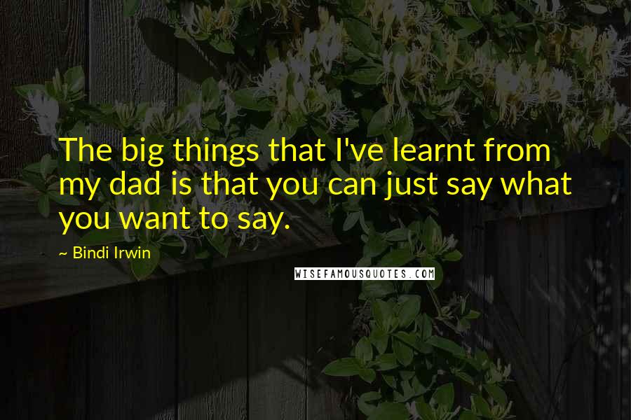 Bindi Irwin Quotes: The big things that I've learnt from my dad is that you can just say what you want to say.