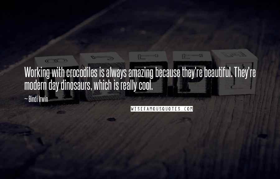 Bindi Irwin Quotes: Working with crocodiles is always amazing because they're beautiful. They're modern day dinosaurs, which is really cool.