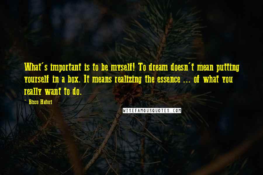 Bisco Hatori Quotes: What's important is to be myself! To dream doesn't mean putting yourself in a box. It means realizing the essence ... of what you really want to do.