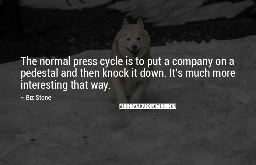 Biz Stone Quotes: The normal press cycle is to put a company on a pedestal and then knock it down. It's much more interesting that way.