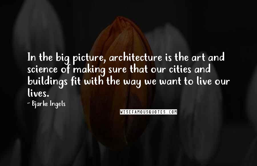 Bjarke Ingels Quotes: In the big picture, architecture is the art and science of making sure that our cities and buildings fit with the way we want to live our lives.