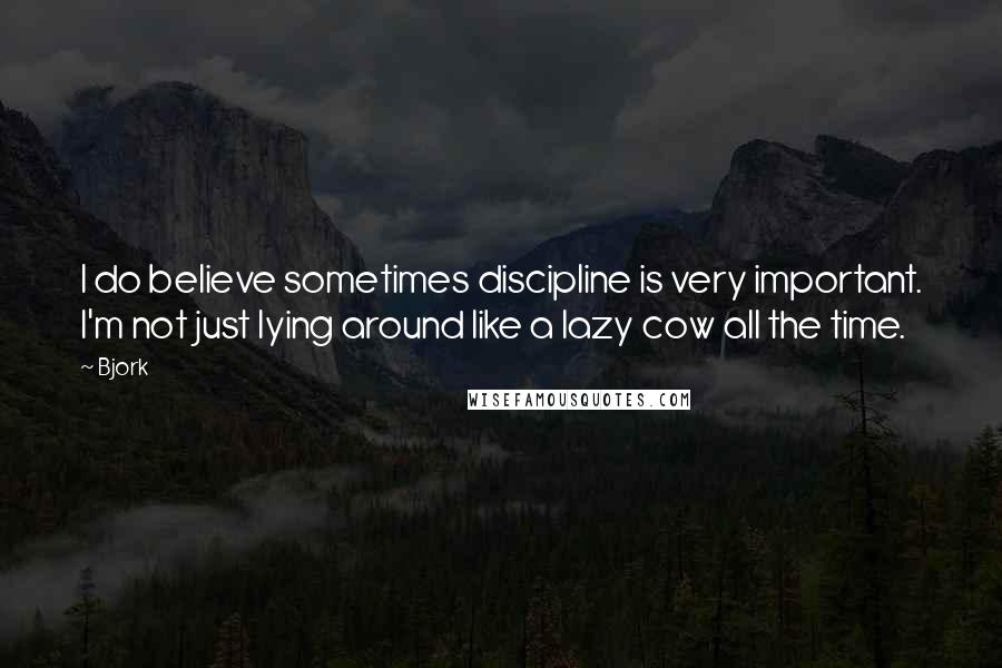 Bjork Quotes: I do believe sometimes discipline is very important. I'm not just lying around like a lazy cow all the time.