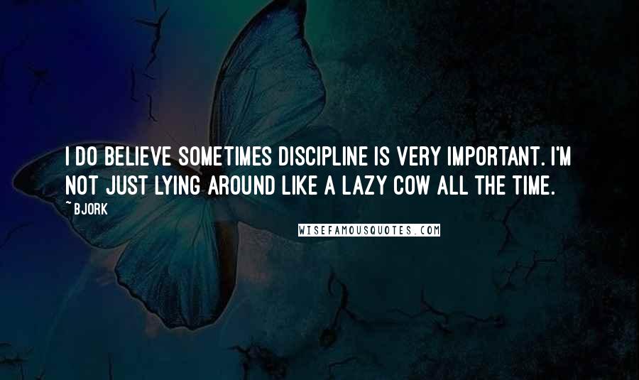 Bjork Quotes: I do believe sometimes discipline is very important. I'm not just lying around like a lazy cow all the time.