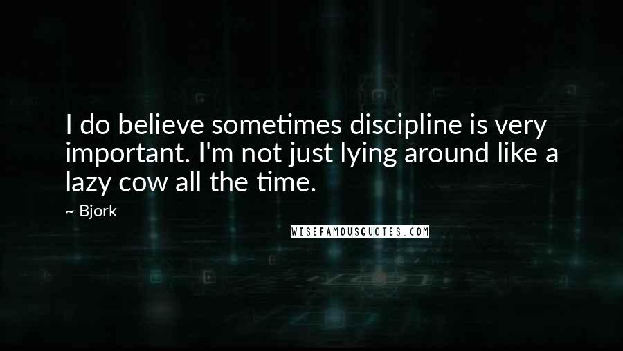 Bjork Quotes: I do believe sometimes discipline is very important. I'm not just lying around like a lazy cow all the time.