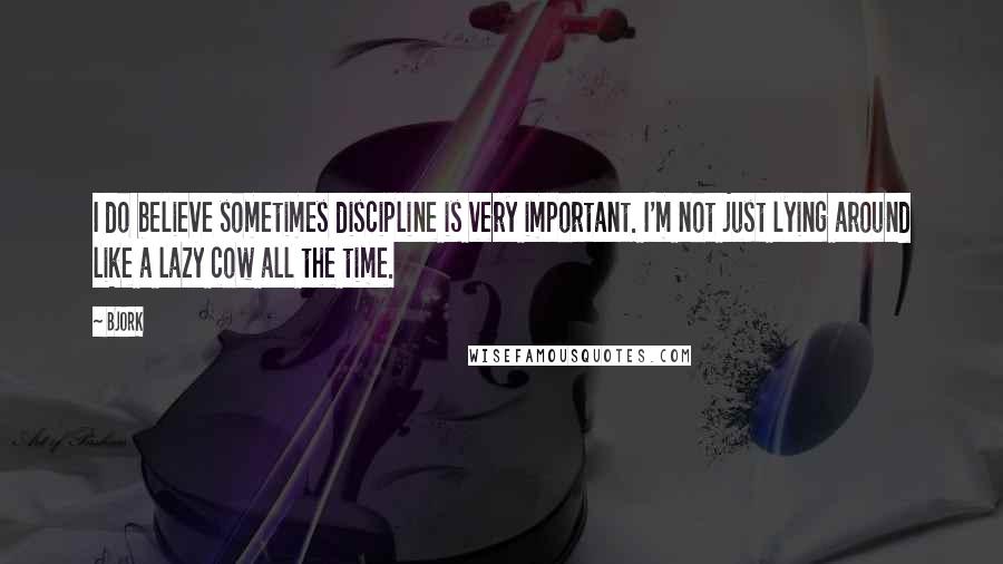 Bjork Quotes: I do believe sometimes discipline is very important. I'm not just lying around like a lazy cow all the time.