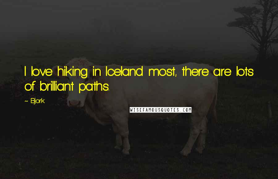 Bjork Quotes: I love hiking in Iceland most, there are lots of brilliant paths.