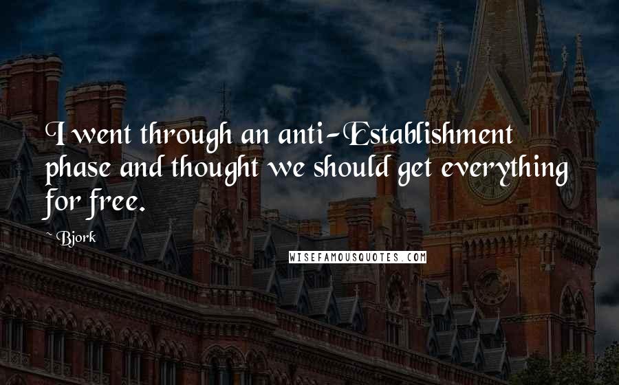Bjork Quotes: I went through an anti-Establishment phase and thought we should get everything for free.