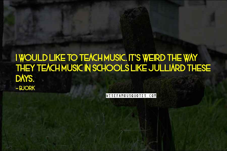 Bjork Quotes: I would like to teach music. It's weird the way they teach music in schools like Julliard these days.