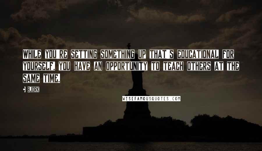 Bjork Quotes: While you're setting something up that's educational for yourself, you have an opportunity to teach others at the same time.