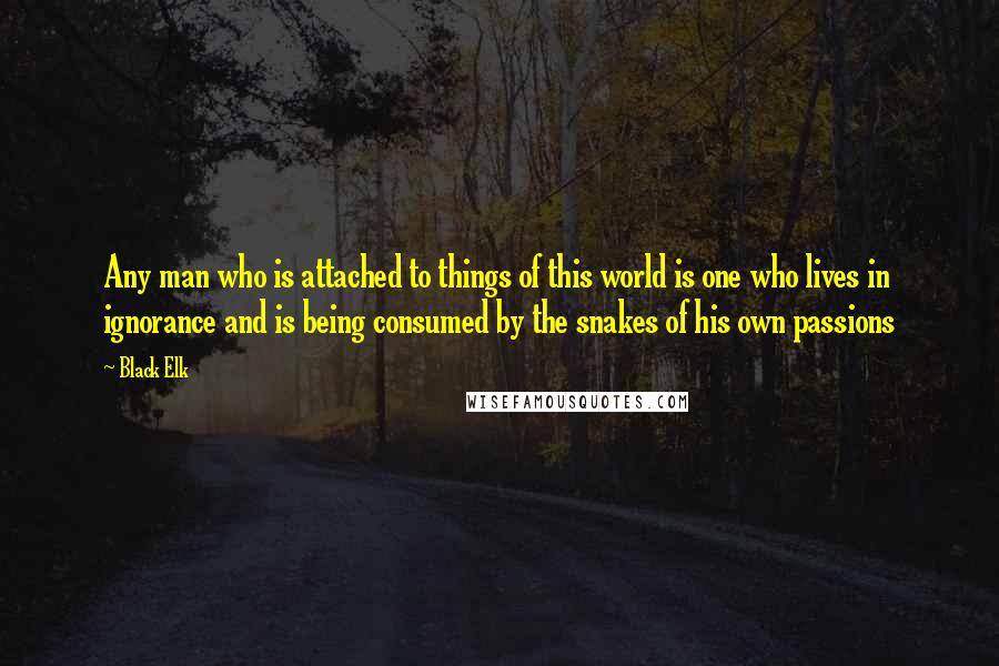 Black Elk Quotes: Any man who is attached to things of this world is one who lives in ignorance and is being consumed by the snakes of his own passions