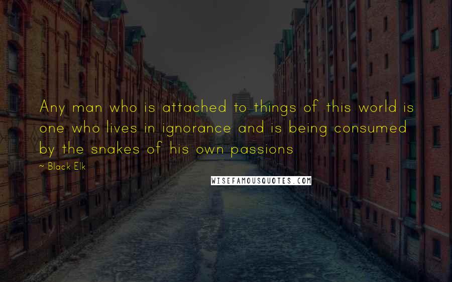 Black Elk Quotes: Any man who is attached to things of this world is one who lives in ignorance and is being consumed by the snakes of his own passions