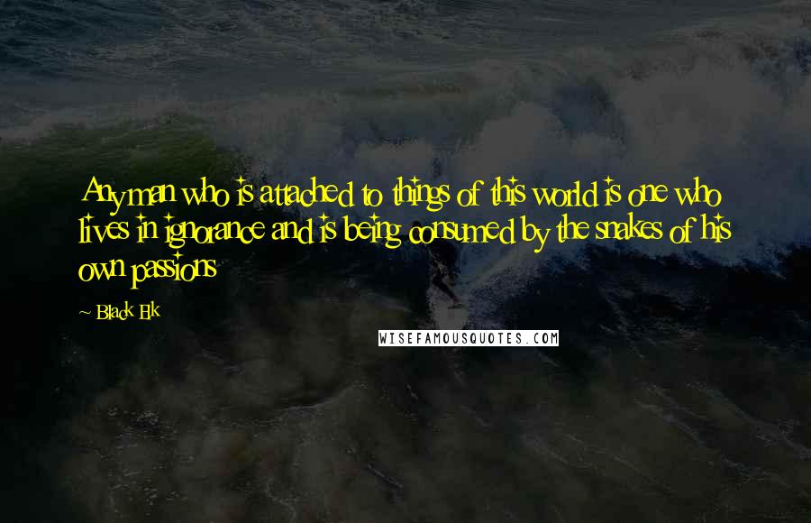 Black Elk Quotes: Any man who is attached to things of this world is one who lives in ignorance and is being consumed by the snakes of his own passions