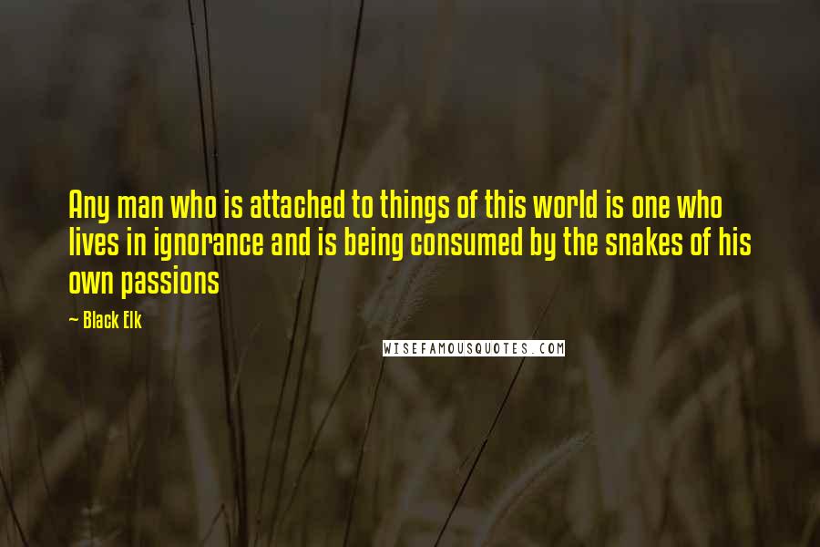 Black Elk Quotes: Any man who is attached to things of this world is one who lives in ignorance and is being consumed by the snakes of his own passions