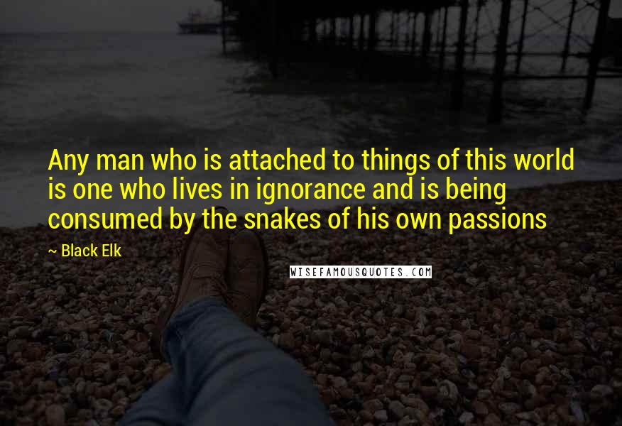 Black Elk Quotes: Any man who is attached to things of this world is one who lives in ignorance and is being consumed by the snakes of his own passions