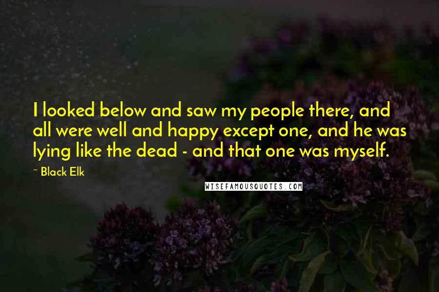 Black Elk Quotes: I looked below and saw my people there, and all were well and happy except one, and he was lying like the dead - and that one was myself.