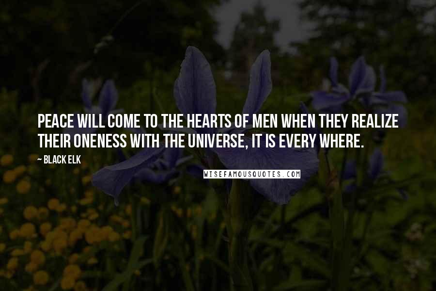 Black Elk Quotes: Peace will come to the hearts of men when they realize their oneness with the universe, It is every where.