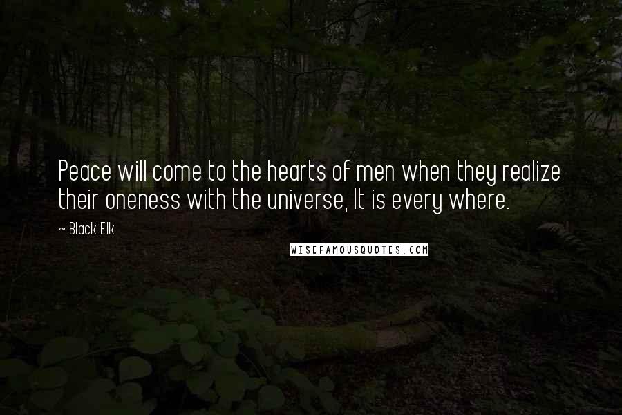 Black Elk Quotes: Peace will come to the hearts of men when they realize their oneness with the universe, It is every where.