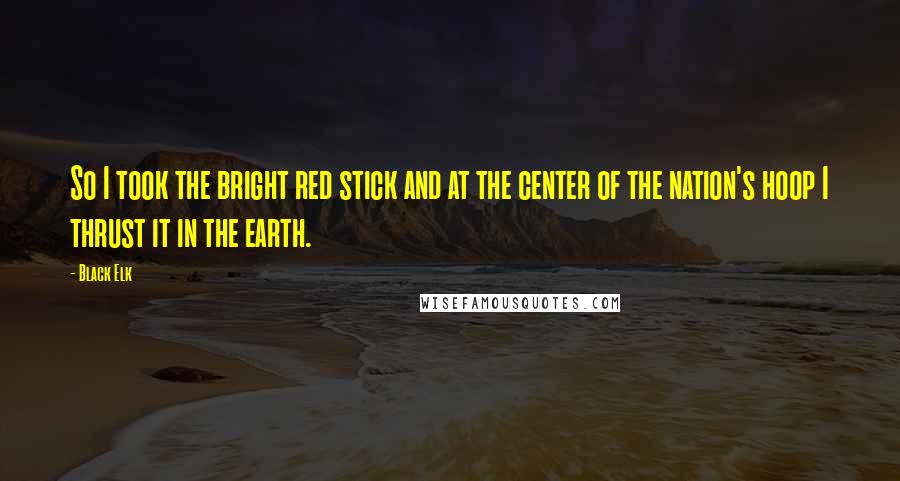 Black Elk Quotes: So I took the bright red stick and at the center of the nation's hoop I thrust it in the earth.