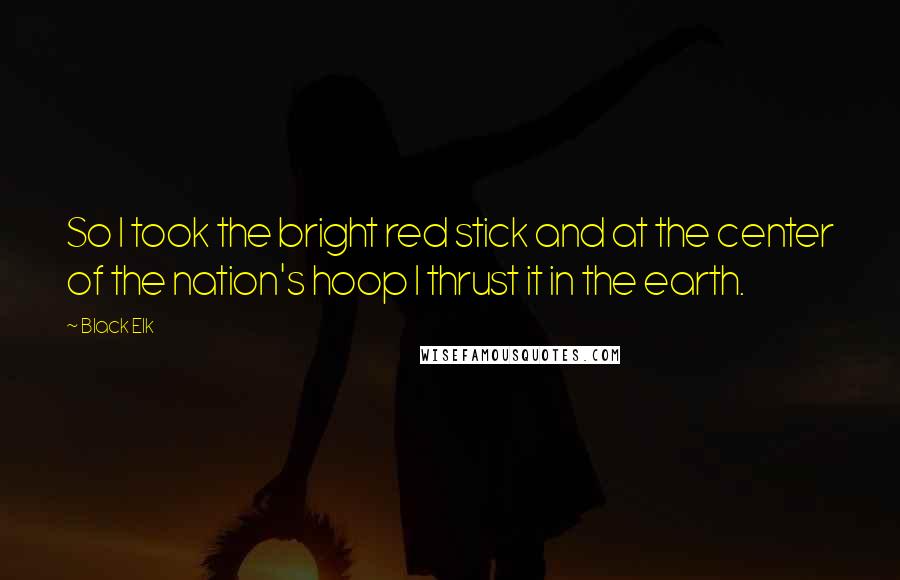 Black Elk Quotes: So I took the bright red stick and at the center of the nation's hoop I thrust it in the earth.