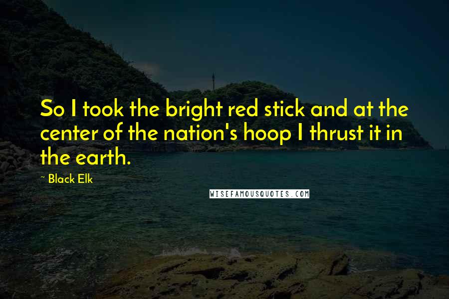 Black Elk Quotes: So I took the bright red stick and at the center of the nation's hoop I thrust it in the earth.