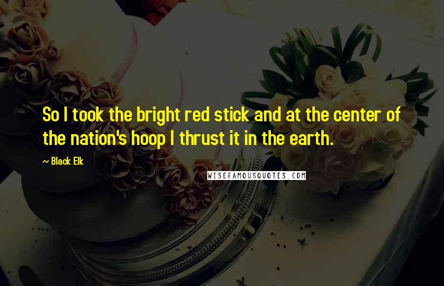 Black Elk Quotes: So I took the bright red stick and at the center of the nation's hoop I thrust it in the earth.