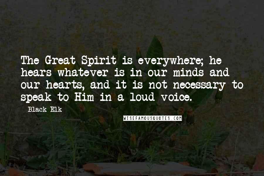 Black Elk Quotes: The Great Spirit is everywhere; he hears whatever is in our minds and our hearts, and it is not necessary to speak to Him in a loud voice.