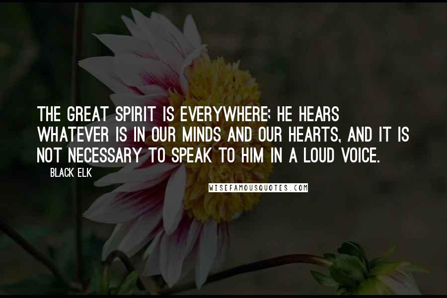 Black Elk Quotes: The Great Spirit is everywhere; he hears whatever is in our minds and our hearts, and it is not necessary to speak to Him in a loud voice.