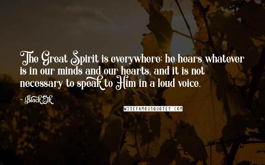 Black Elk Quotes: The Great Spirit is everywhere; he hears whatever is in our minds and our hearts, and it is not necessary to speak to Him in a loud voice.