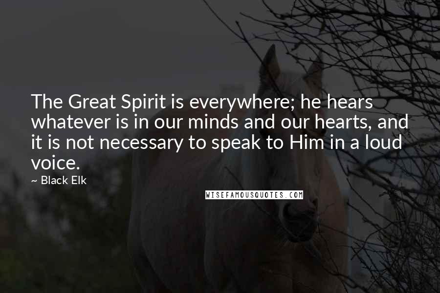 Black Elk Quotes: The Great Spirit is everywhere; he hears whatever is in our minds and our hearts, and it is not necessary to speak to Him in a loud voice.