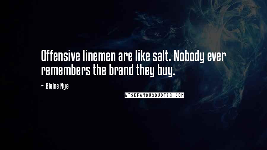 Blaine Nye Quotes: Offensive linemen are like salt. Nobody ever remembers the brand they buy.