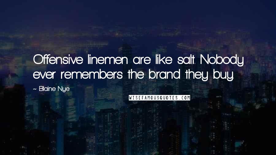 Blaine Nye Quotes: Offensive linemen are like salt. Nobody ever remembers the brand they buy.