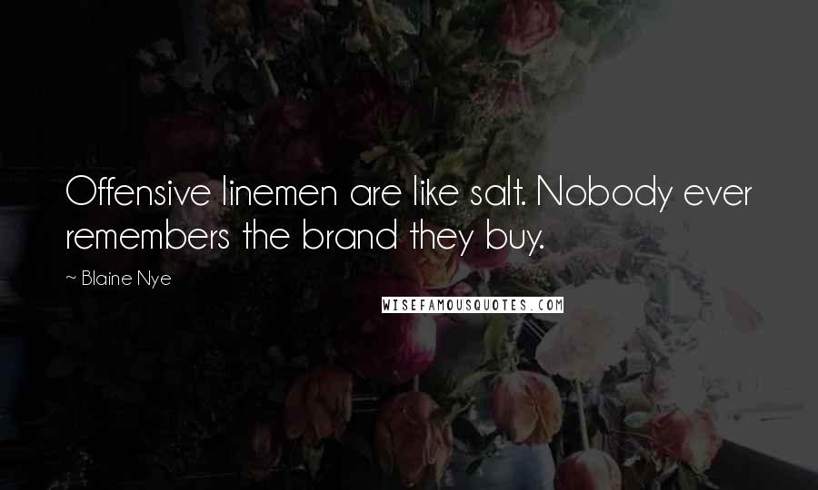 Blaine Nye Quotes: Offensive linemen are like salt. Nobody ever remembers the brand they buy.